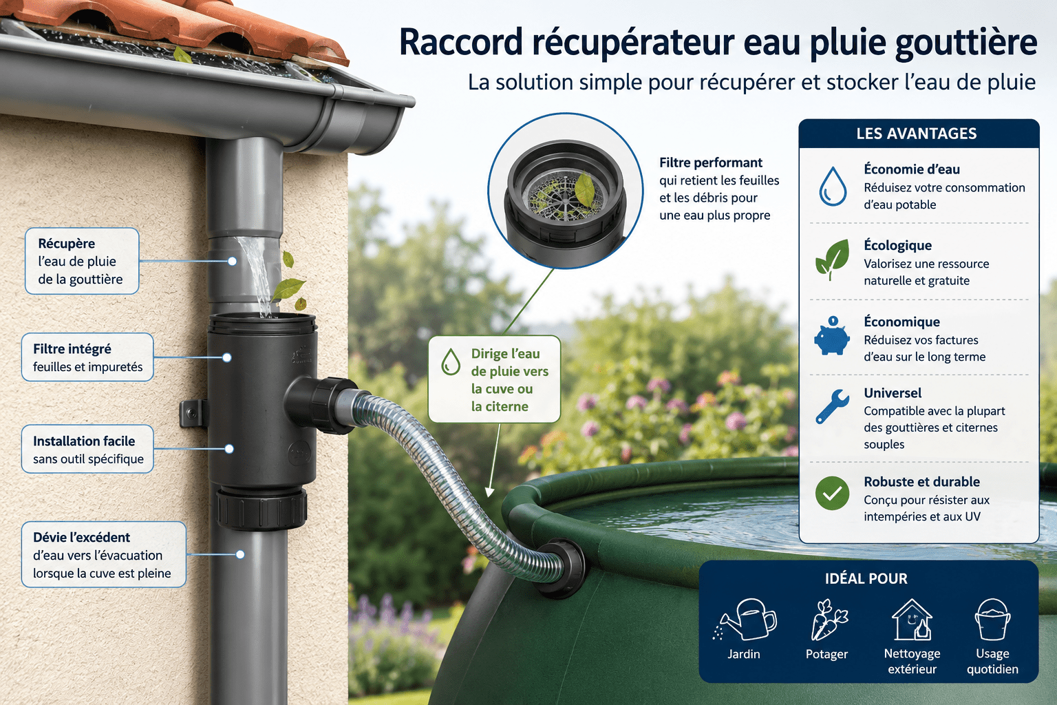 Raccord récupérateur eau pluie gouttière : une solution pratique pour récupérer l’eau de pluie facilement